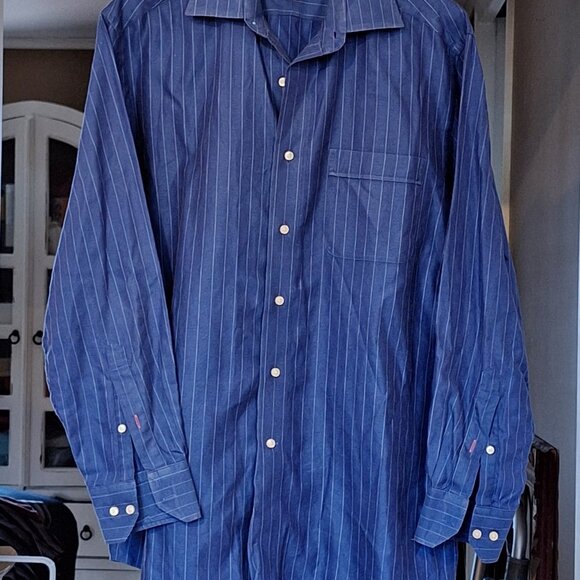 Bahama Men’s 16 100% Cotton Long Sleeve Button Up Striped Dress Shirt - Picture 3 of 7
